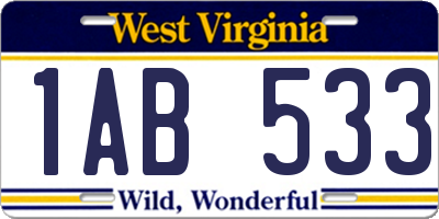 WV license plate 1AB533