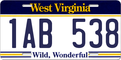 WV license plate 1AB538