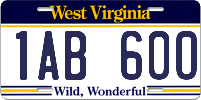 WV license plate 1AB600
