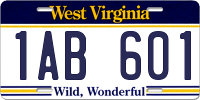 WV license plate 1AB601