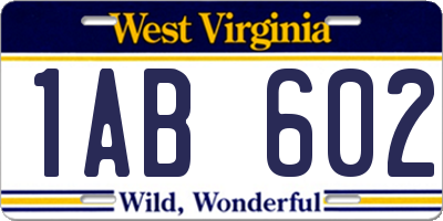 WV license plate 1AB602