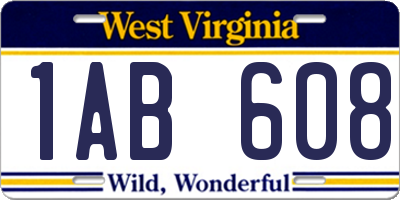 WV license plate 1AB608