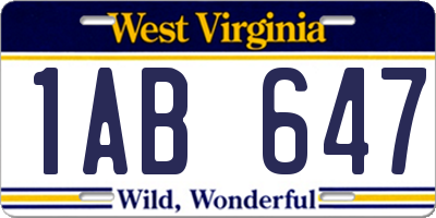 WV license plate 1AB647