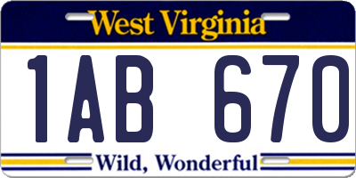 WV license plate 1AB670