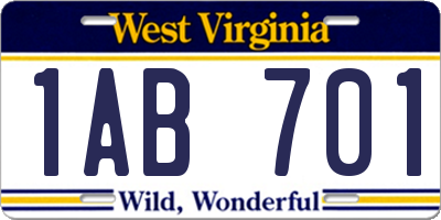 WV license plate 1AB701