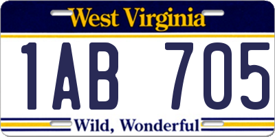 WV license plate 1AB705