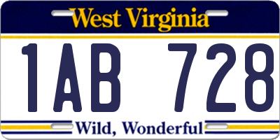 WV license plate 1AB728