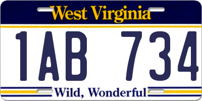 WV license plate 1AB734