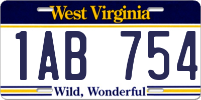 WV license plate 1AB754