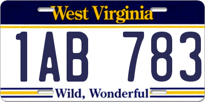 WV license plate 1AB783