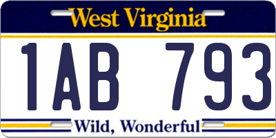 WV license plate 1AB793