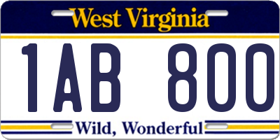 WV license plate 1AB800