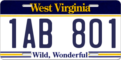 WV license plate 1AB801