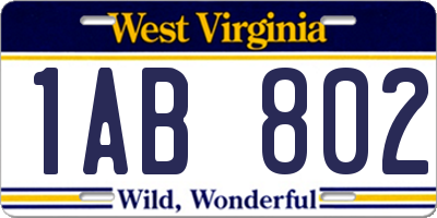 WV license plate 1AB802