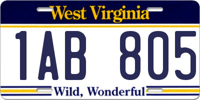 WV license plate 1AB805