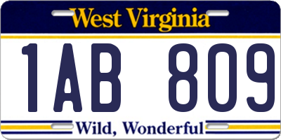 WV license plate 1AB809