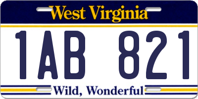 WV license plate 1AB821