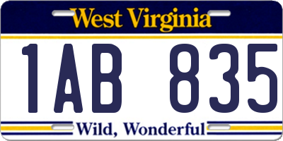 WV license plate 1AB835