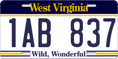 WV license plate 1AB837