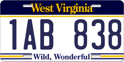 WV license plate 1AB838
