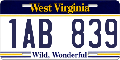 WV license plate 1AB839