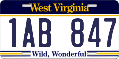 WV license plate 1AB847