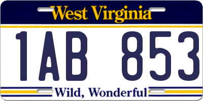 WV license plate 1AB853