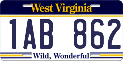 WV license plate 1AB862