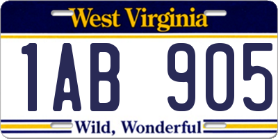 WV license plate 1AB905