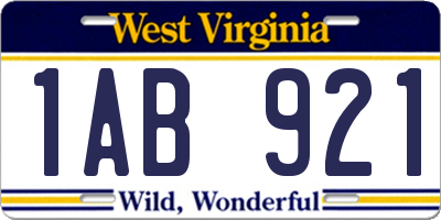 WV license plate 1AB921