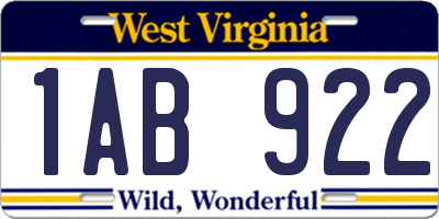 WV license plate 1AB922