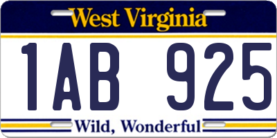 WV license plate 1AB925