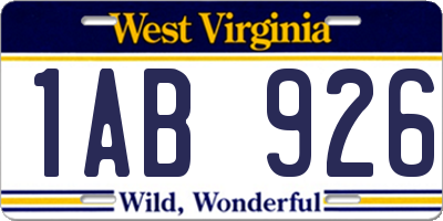 WV license plate 1AB926
