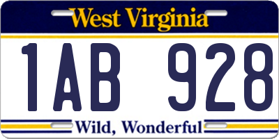 WV license plate 1AB928