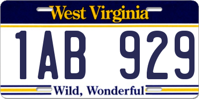 WV license plate 1AB929