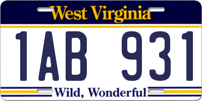 WV license plate 1AB931