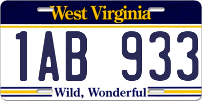 WV license plate 1AB933