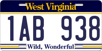 WV license plate 1AB938