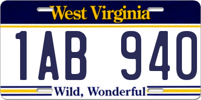 WV license plate 1AB940