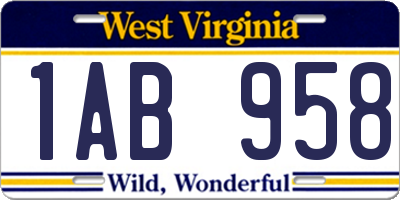 WV license plate 1AB958