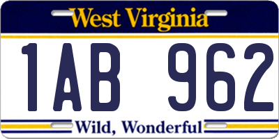 WV license plate 1AB962