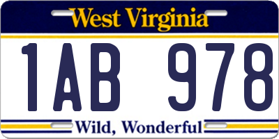 WV license plate 1AB978