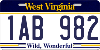 WV license plate 1AB982