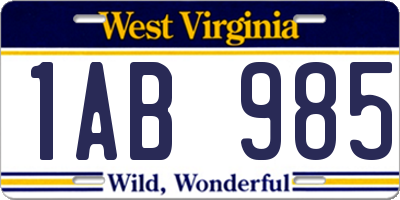WV license plate 1AB985