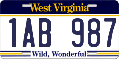 WV license plate 1AB987