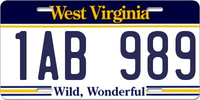 WV license plate 1AB989