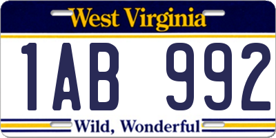 WV license plate 1AB992