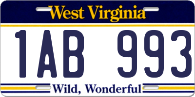 WV license plate 1AB993