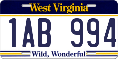 WV license plate 1AB994