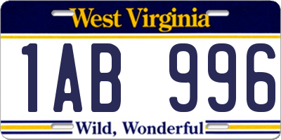 WV license plate 1AB996